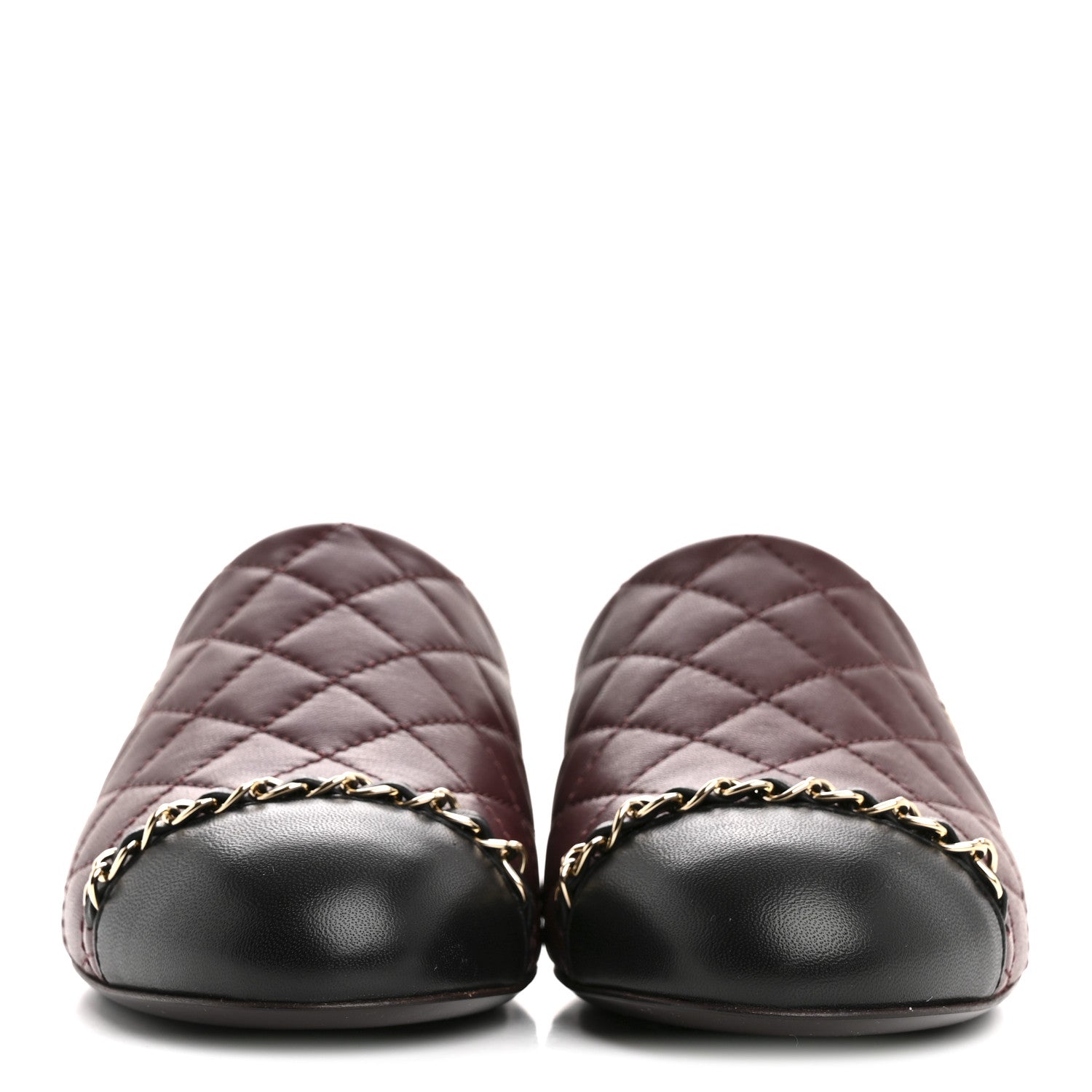 Chanel Lambskin Quilted CC Chain Mules 37 Burgundy Black 3 of 10