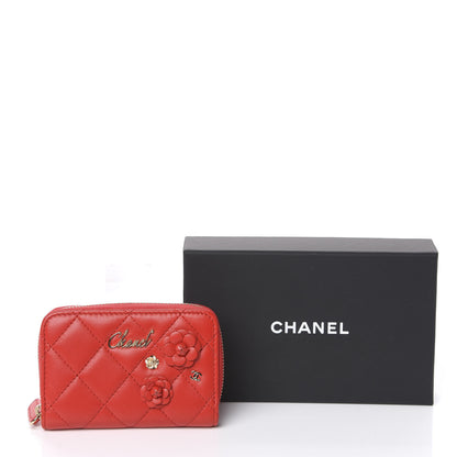 Chanel Lambskin Quilted Camellia Zip Coin Purse Red 7 of 7