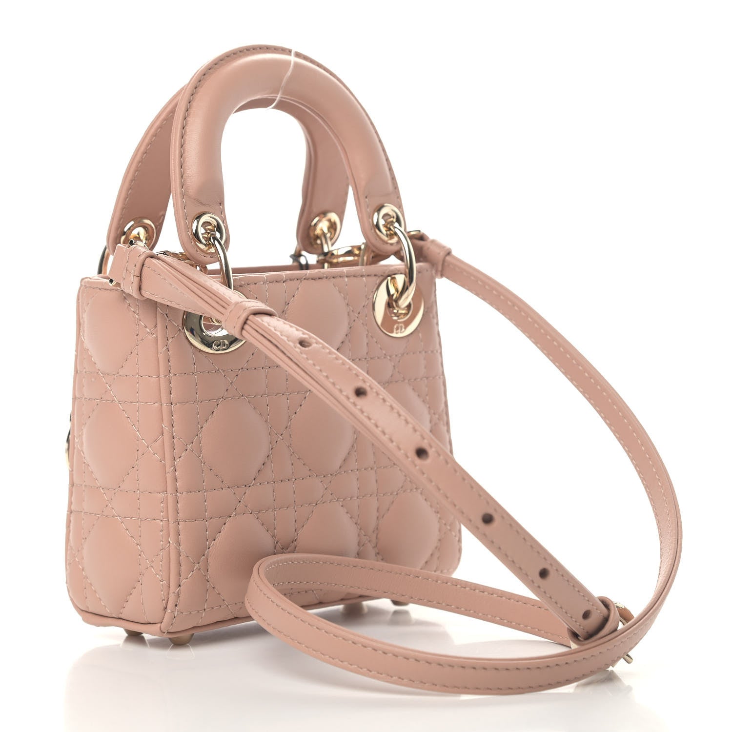 Christian Dior Lambskin Cannage Micro Lady Dior Rose Des Vents 2 of 5