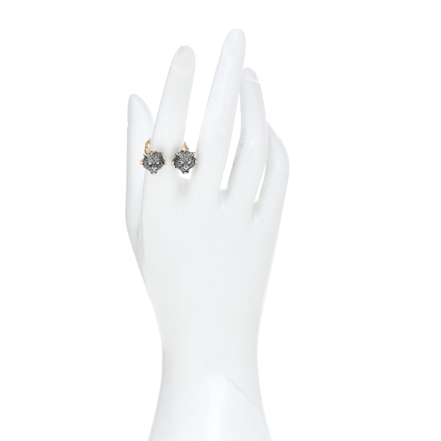 18K White Yellow Gold Diamond Pearl Le Marche des Merveilles Tiger Head Ring 54 7