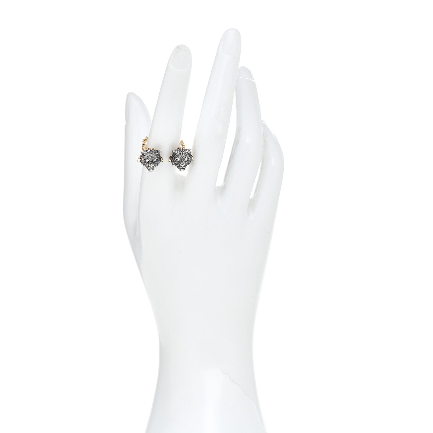 Gucci 18K White Yellow Gold Diamond Pearl Le Marche des Merveilles Tiger Head Ring 54 7 2 of 5