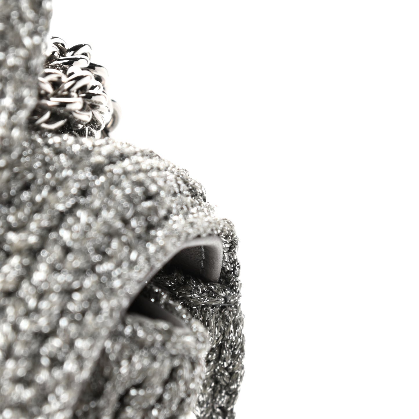 Metallic Lurex Knit Large Roman Stud Shoulder Bag Silver