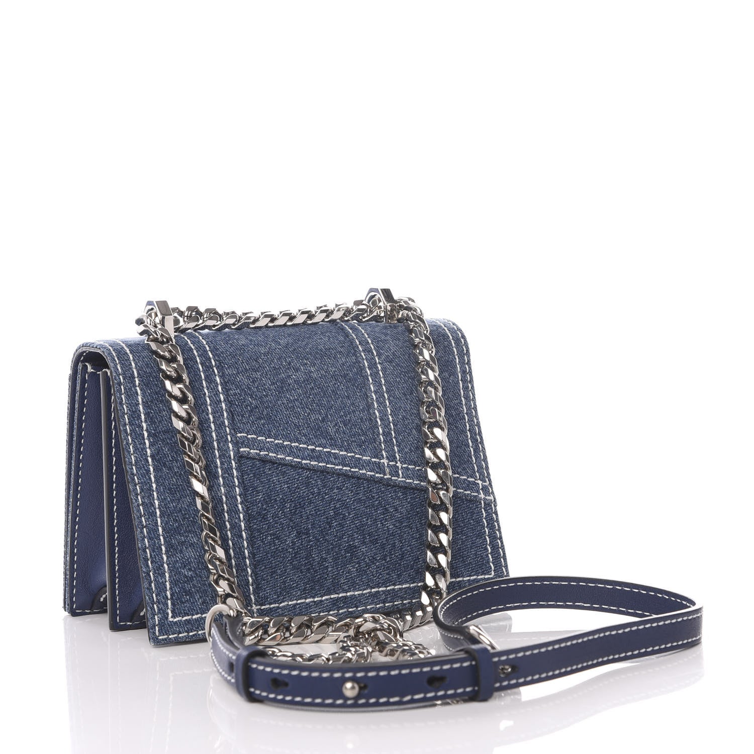 Alexander McQueen Denim Small Jeweled Knuckle Satchel Indigo Pacific 2 of 9