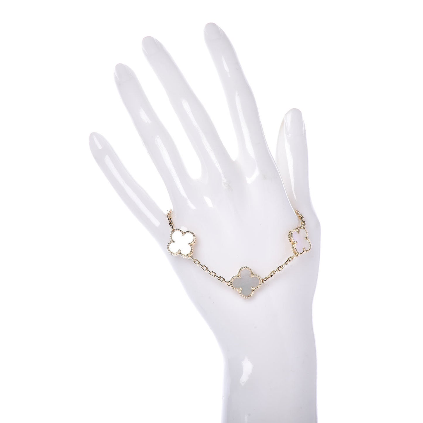 18K Yellow Gold Mother of Pearl 5 Motifs Vintage Alhambra Bracelet