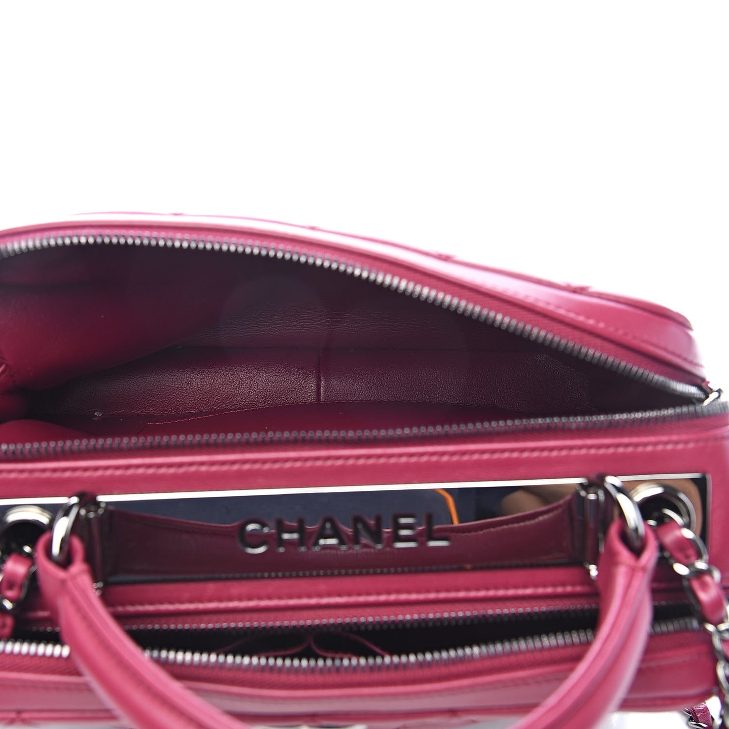 Lambskin Quilted Medium Trendy CC Bowling Bag Dark Pink