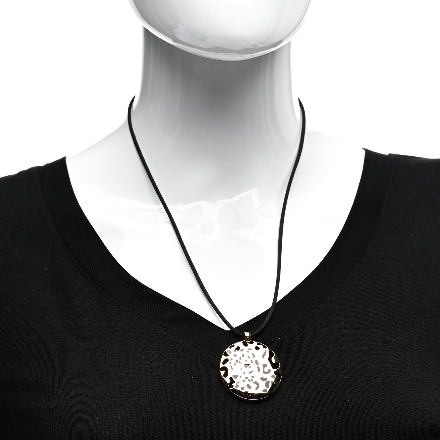 18K Yellow Gold Enamel Tsavorite Panthere De Cartier Pendant Cord Necklace