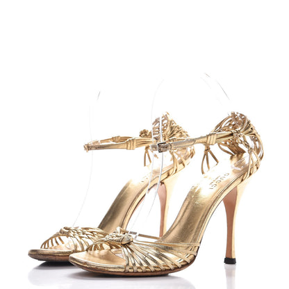 Gucci Metallic Calfskin Strappy Sandals 7 Gold 3 of 24