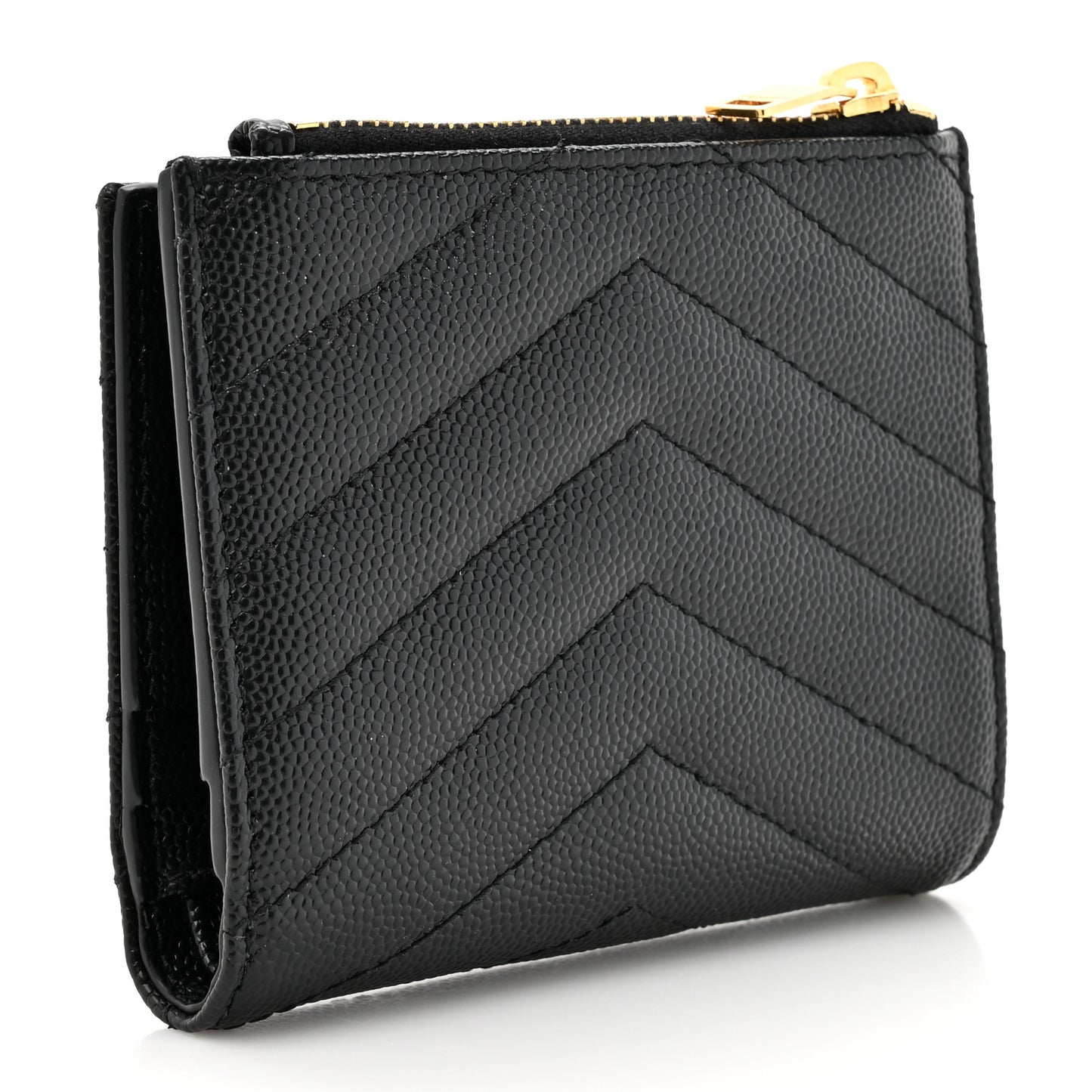 Grain De Poudre Matelasse Chevron Monogram Compact Wallet Black