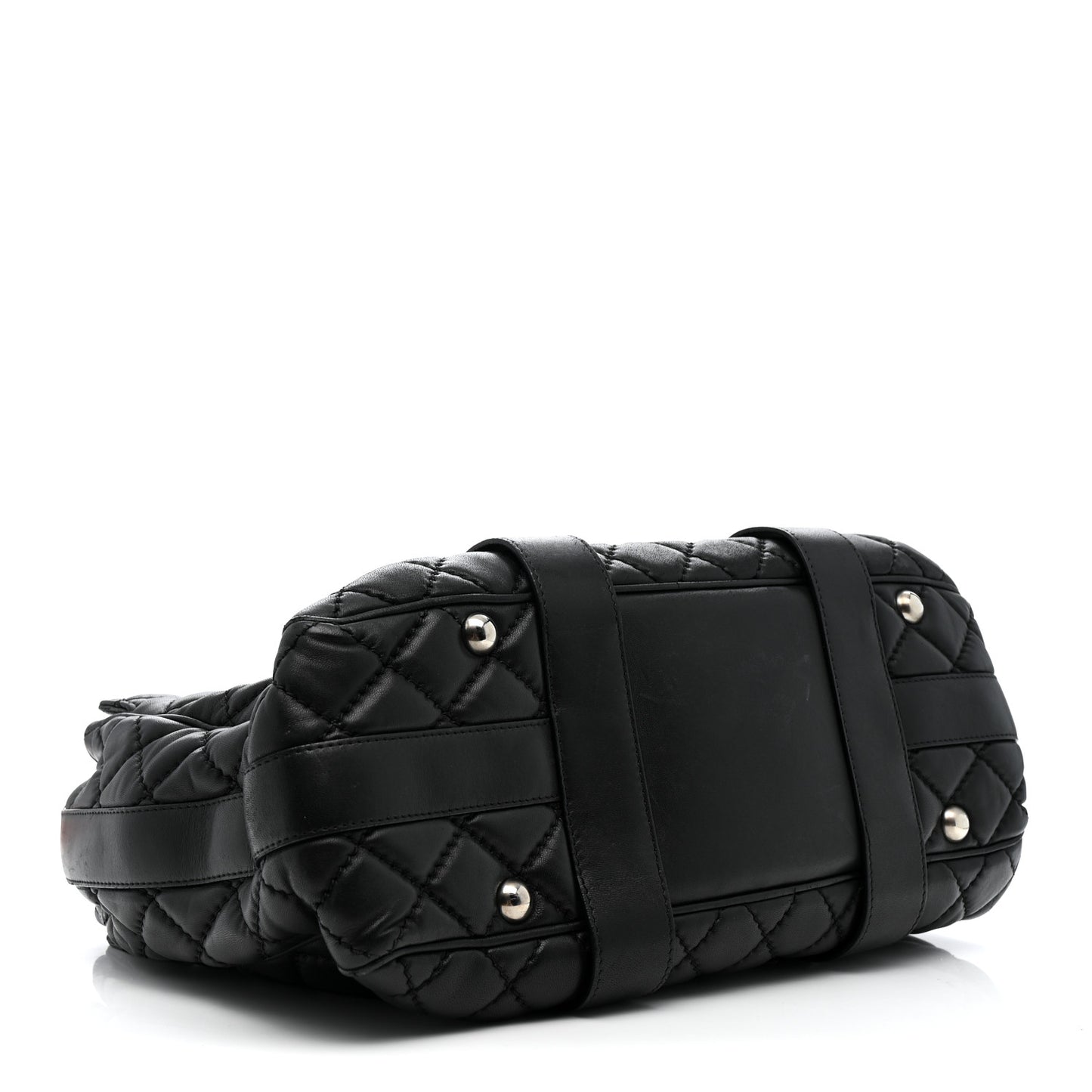 Lambskin Quilted Easy Carry Shopping Tote Black