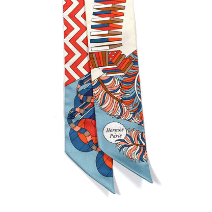 Hermes Silk De l'Ombrelle Aux Duels Twilly Bleu Potiron Creme 3 of 4
