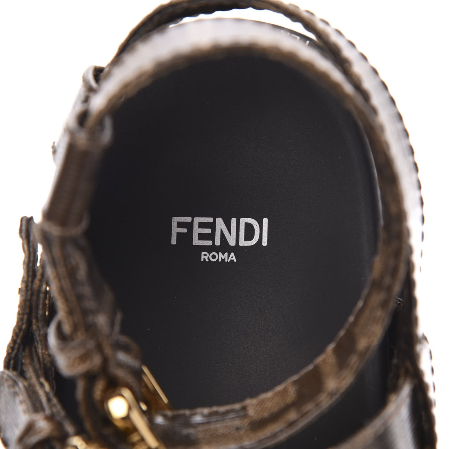 Vernice High-Tech Glazed Fabric FF Lug Sole Platform Sandals 37 Black Tobacco Moro