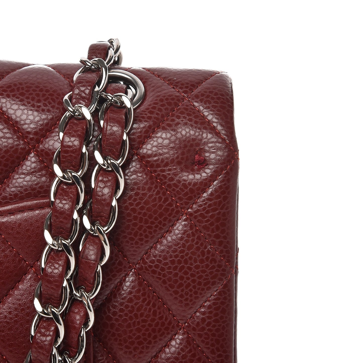 Caviar Quilted Medium Double Flap Dark Red
