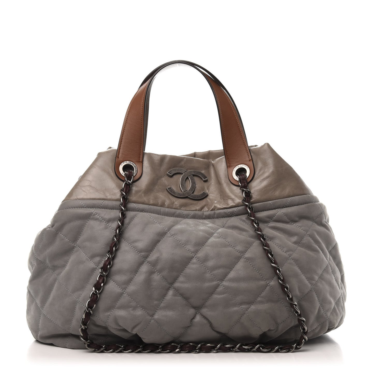 Iridescent Calfskin Quilted Large In The Mix Tote Grey