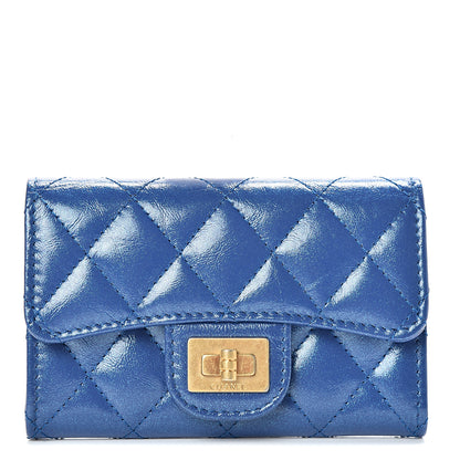 Chanel Glittered Aged Calfskin Quilted Reissue Flap Card Holder Blue 1 of 8