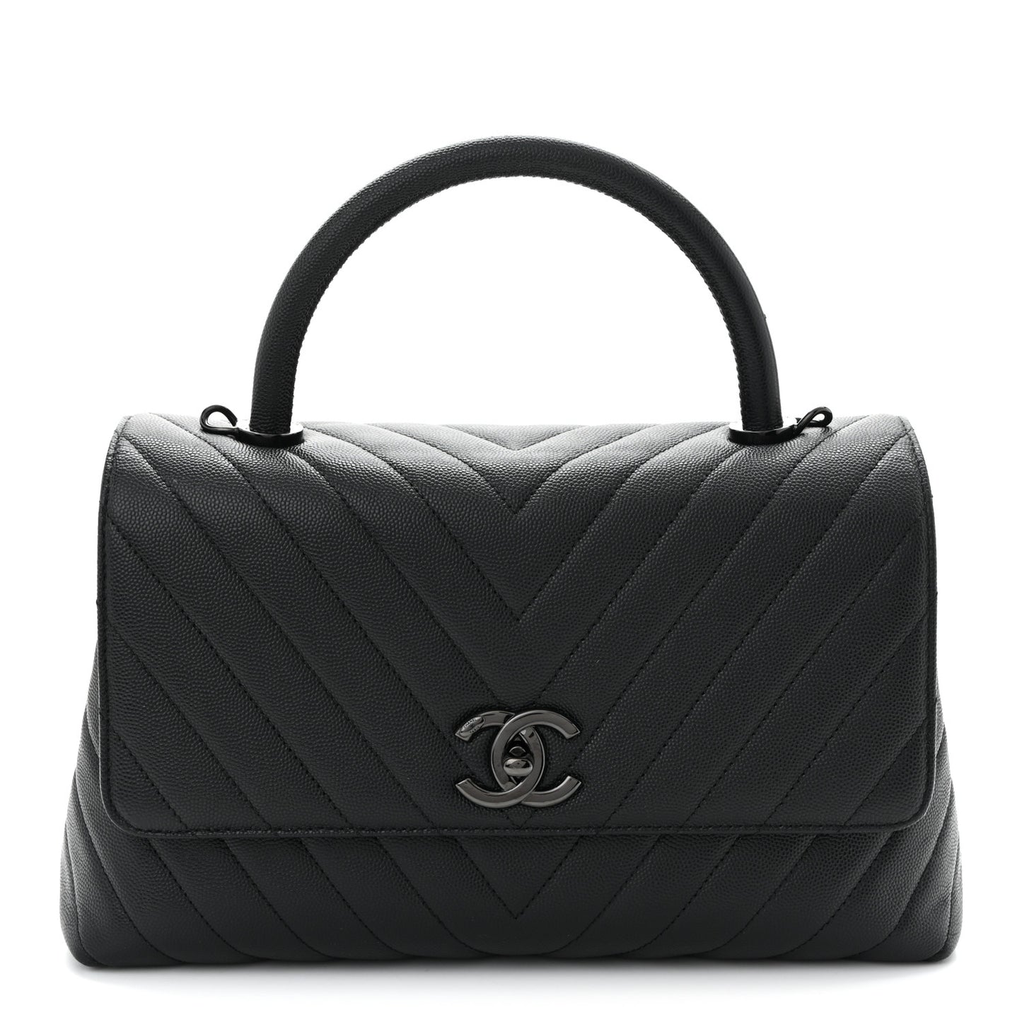 Caviar Chevron Quilted Small Coco Handle Flap So Black