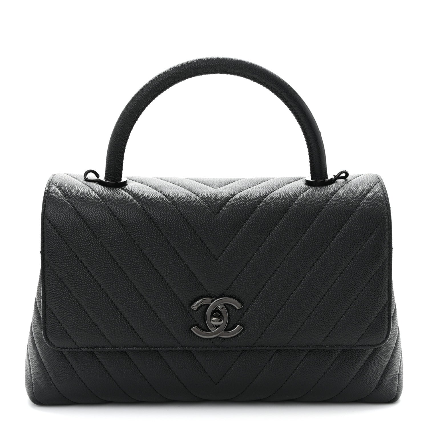 Chanel Caviar Chevron Quilted Small Coco Handle Flap So Black 1 of 10