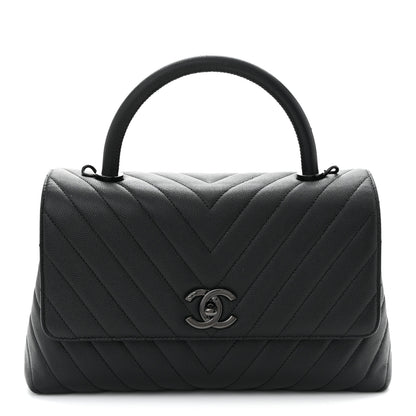 Chanel Caviar Chevron Quilted Small Coco Handle Flap So Black 1 of 10