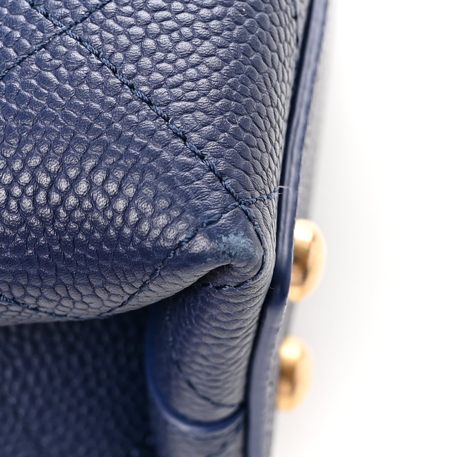 Chanel Grained Calfskin Small Stitched Flap Navy Blue 11 of 11
