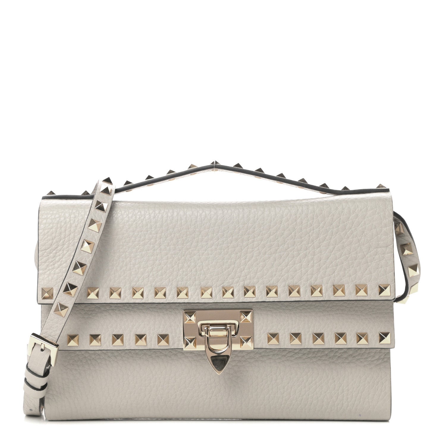 Valentino Garavani Grainy Calfskin Rockstud Double Flap Crossbody Bag Light Grey 1 of 11