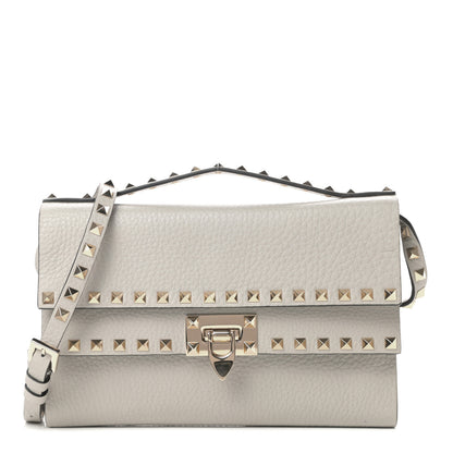 Valentino Garavani Grainy Calfskin Rockstud Double Flap Crossbody Bag Light Grey 1 of 11