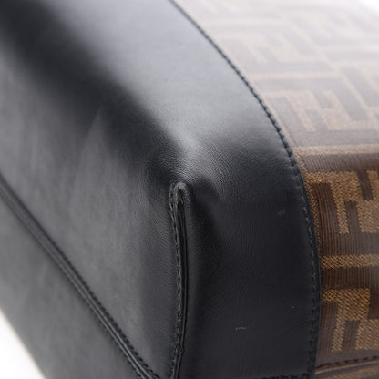 Fendi Glazed Fabric Vitello Century FF 1974 Stamp Patch Shopping Tote Mogano Panna Black 11 of 14