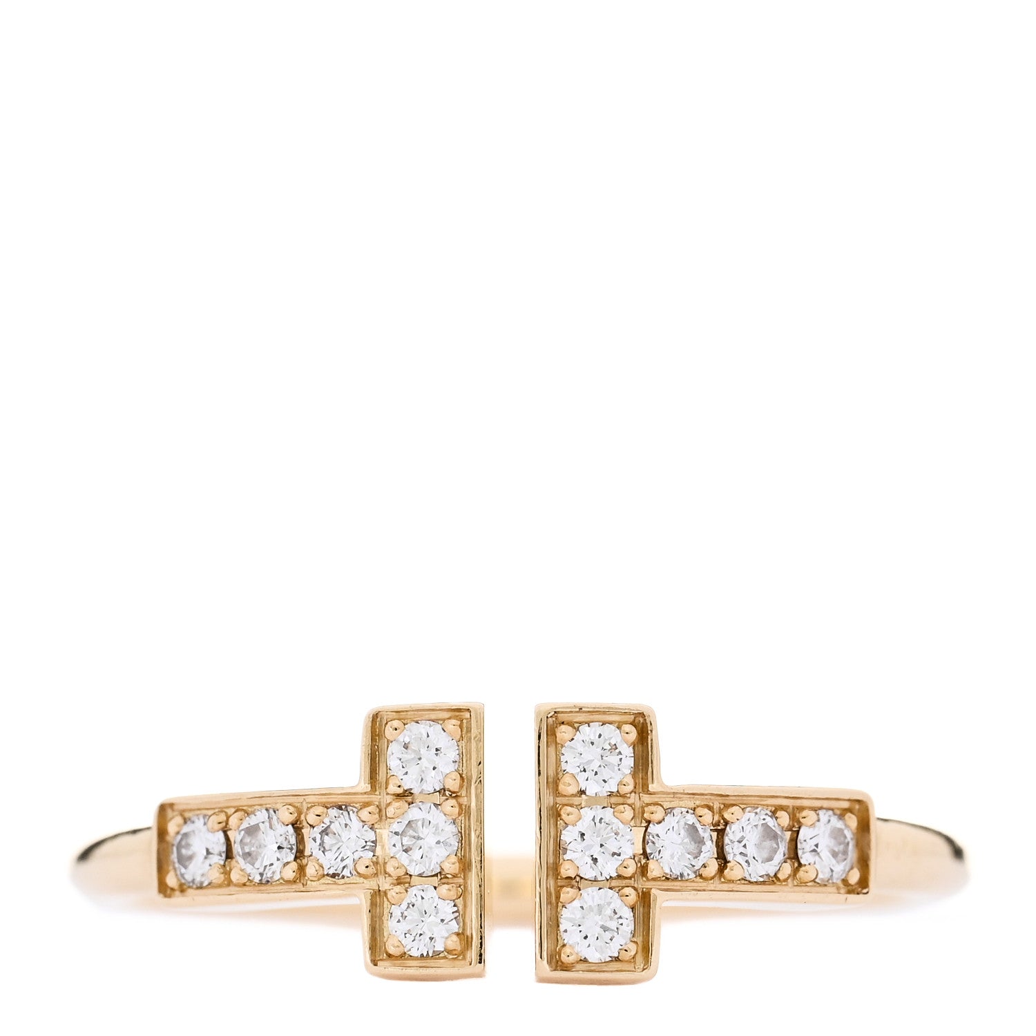 this is a product image by FASHIONPHILE of a TIFFANY 18K Yellow Gold Diamond T Wire Ring 47 in size 4