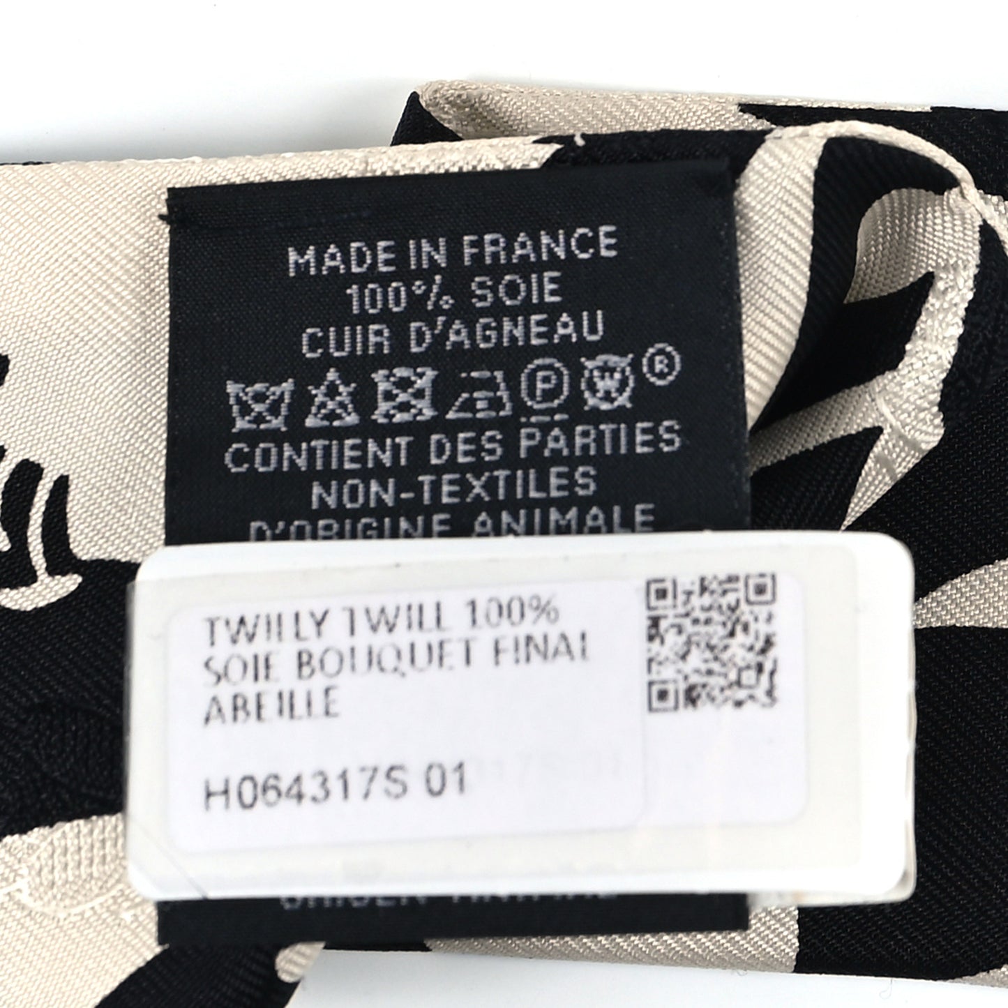 Silk Calfskin Bouquet Final Fringed Twilly Creme Black