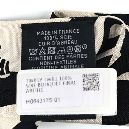 Hermes Silk Calfskin Bouquet Final Fringed Twilly Creme Black 3 of 3