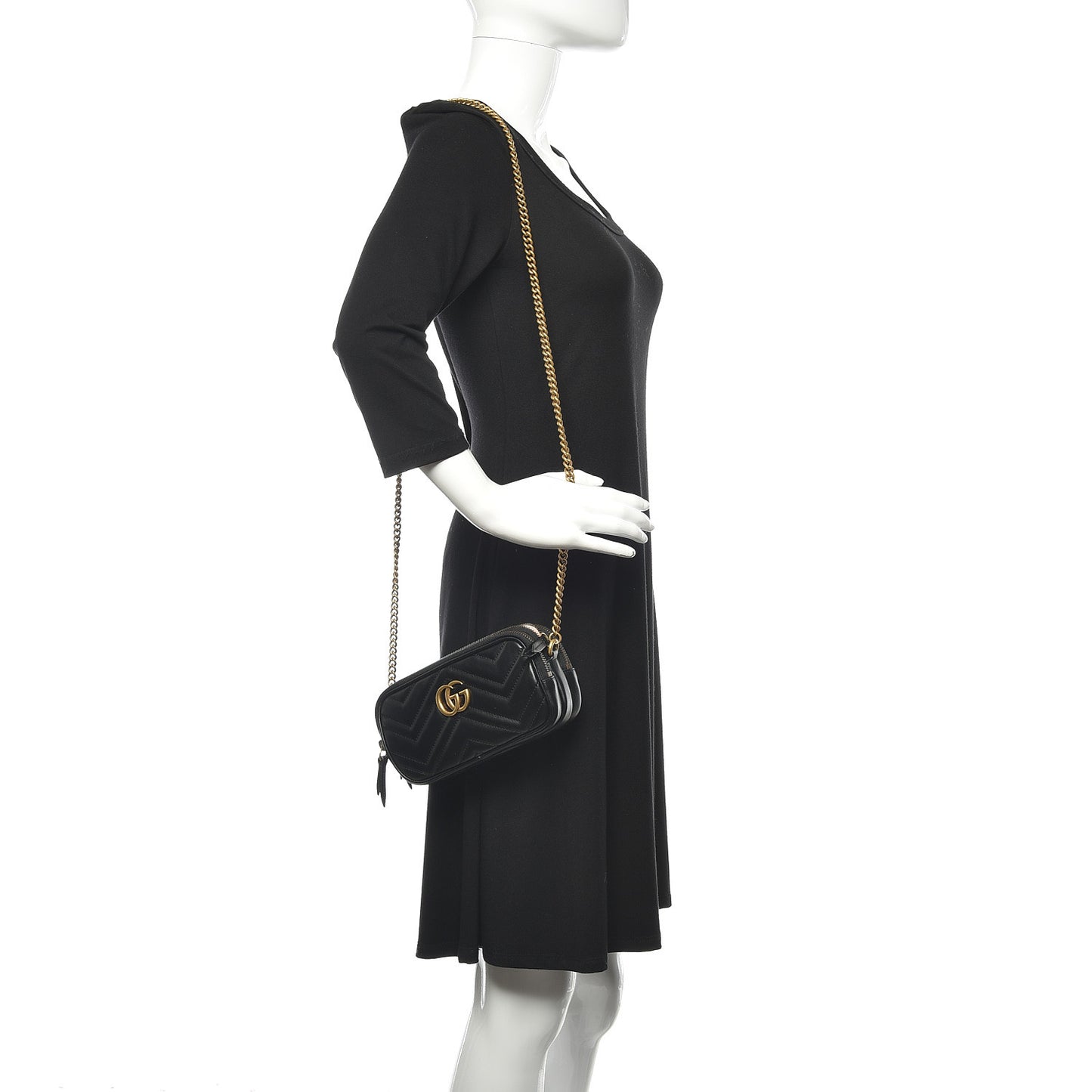 Calfskin Matelasse Mini GG Marmont Chain Crossbody Bag Black
