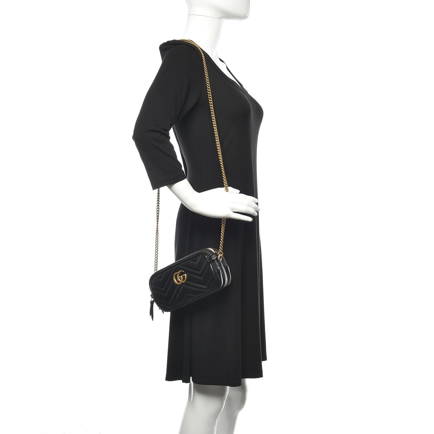 Gucci Calfskin Matelasse Mini GG Marmont Chain Crossbody Bag Black 2 of 12