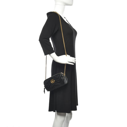 Gucci Calfskin Matelasse Mini GG Marmont Chain Crossbody Bag Black 2 of 12