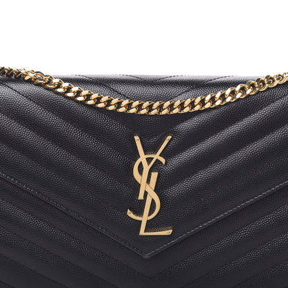 Saint Laurent Grain De Poudre Matelasse Chevron Monogram Chain Wallet Black 8 of 10