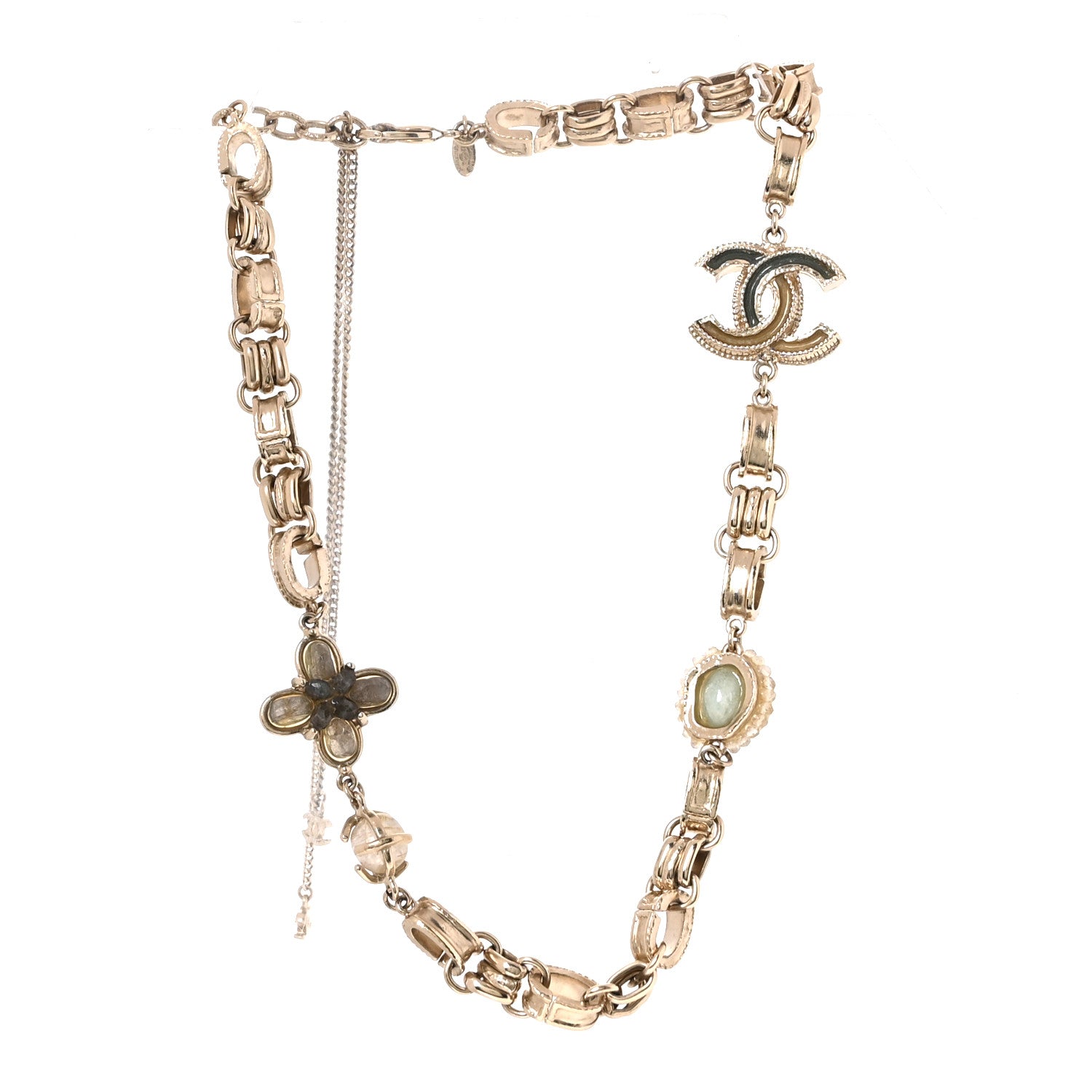 Chanel Metal Quartz CC Flower Choker Necklace Gold 1 of 4