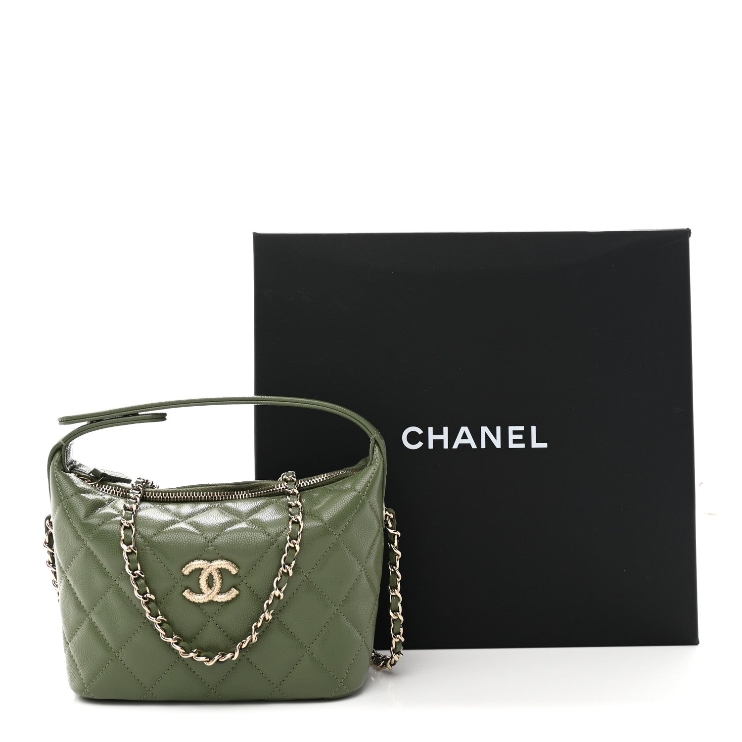 Chanel Caviar Quilted Chain Hobo Khaki 11 of 11