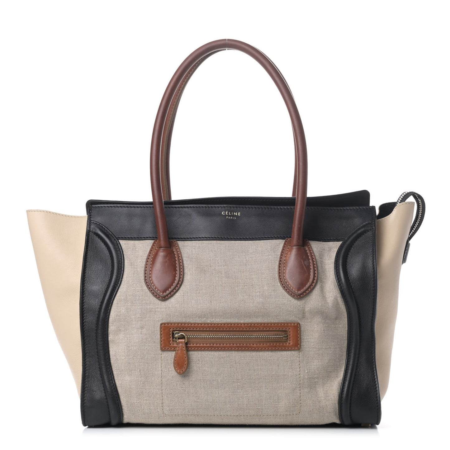 Calfskin Linen Tri-Color Luggage Beige