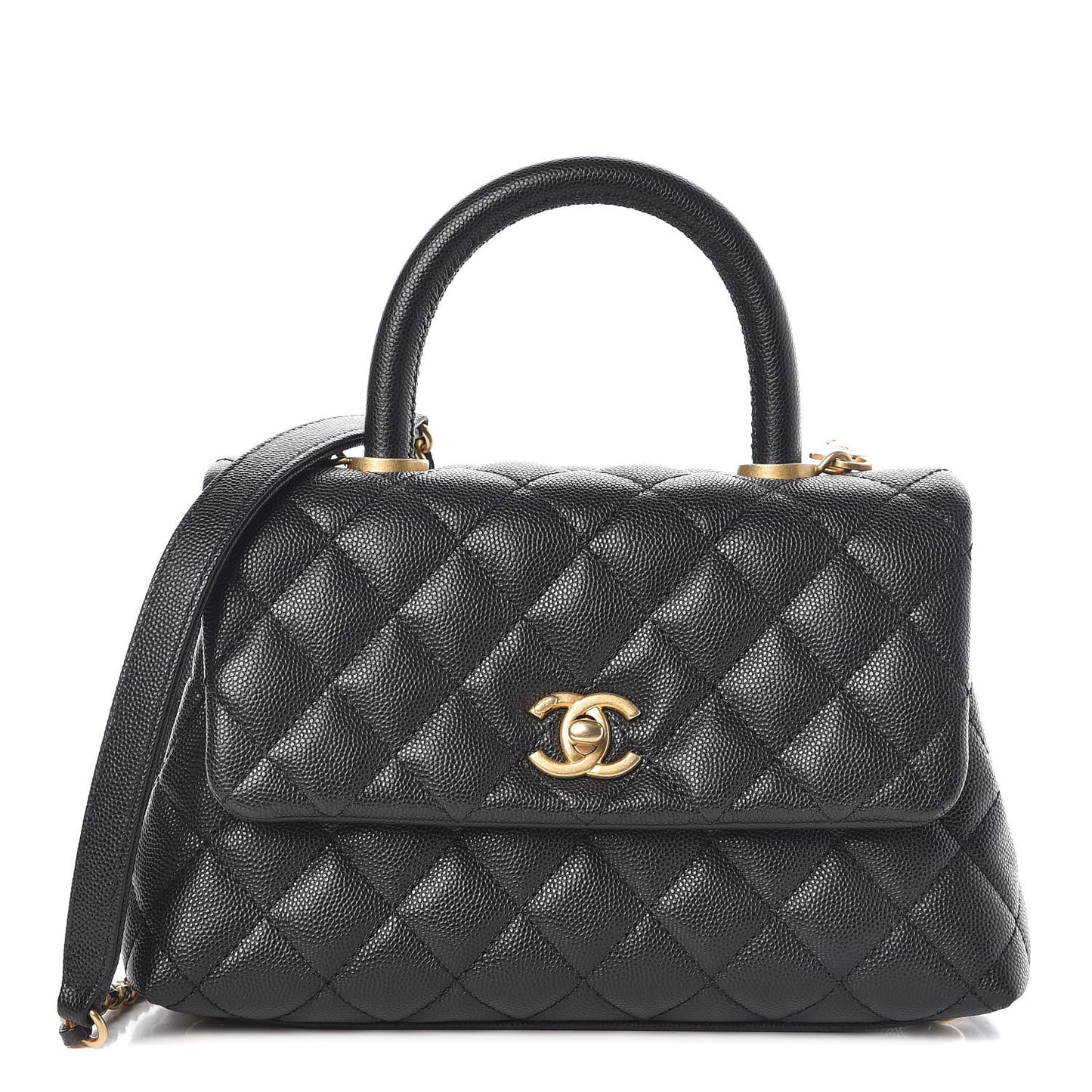 Caviar Quilted Mini Coco Handle Flap Black