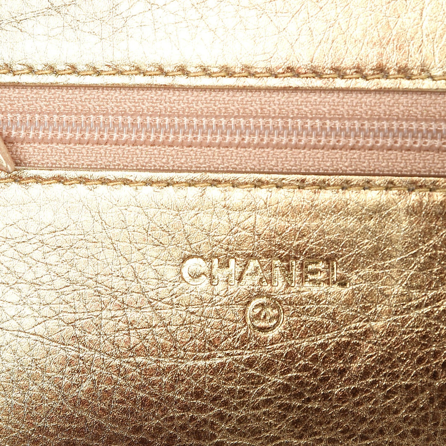 Metallic Calfskin Quilted Boy Wallet On Chain WOC Gold