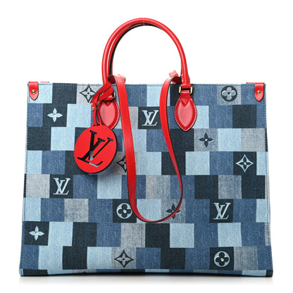 Louis Vuitton Denim Damier Monogram Onthego Blue Rouge 1 of 9