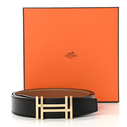 Hermes Box Togo 32mm Au Carre H Belt 95 Black Gold 7 of 7