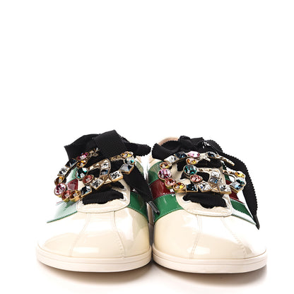 Gucci Patent Crystal Web GG Womens Falacer Sneakers 40 Mystic White New Shamarock Red 2 of 12