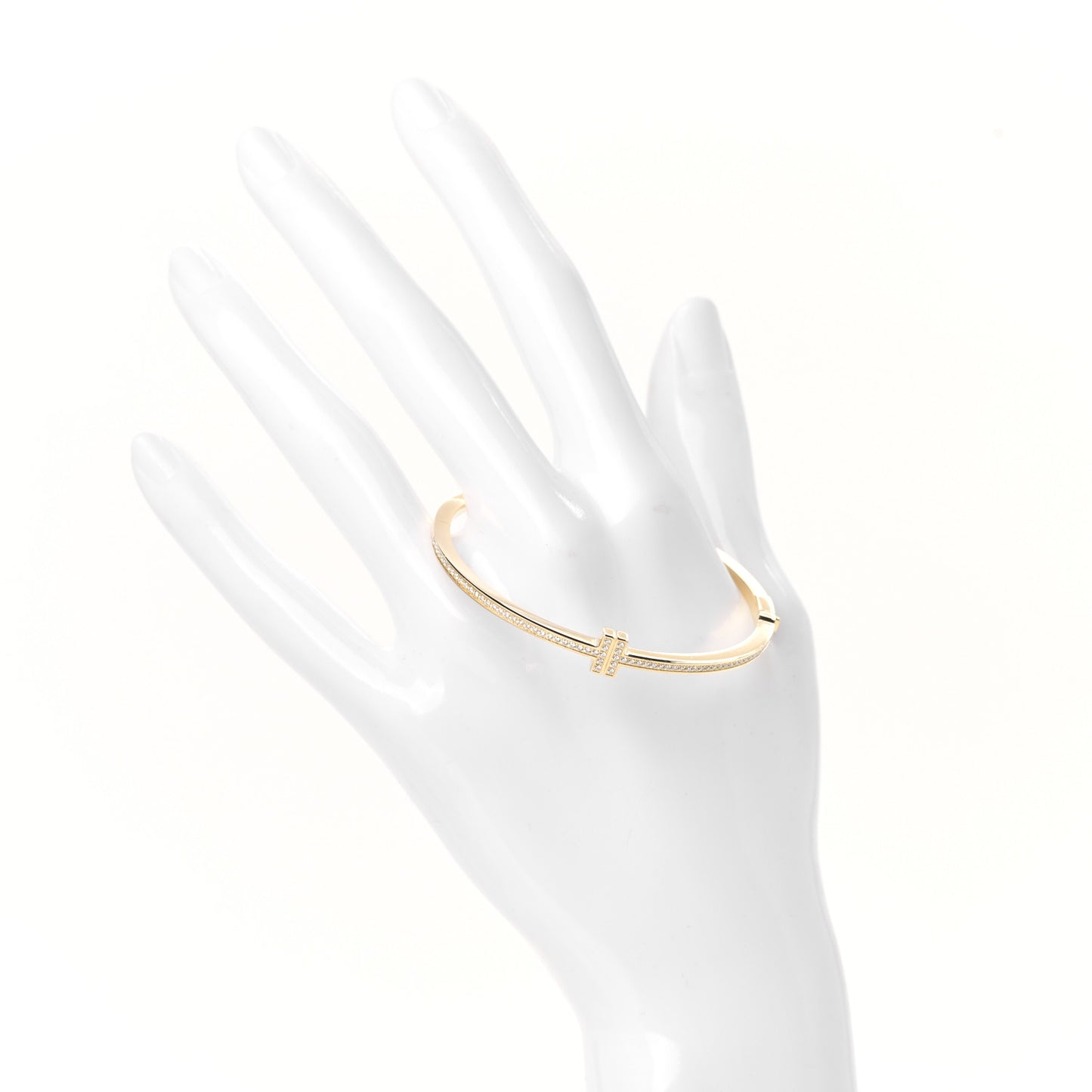 18K Yellow Gold Diamond T Hinged Wire Bangle Bracelet