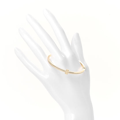 Tiffany 18K Yellow Gold Diamond T Hinged Wire Bangle Bracelet 2 of 4