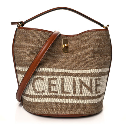 Celine Canvas Smooth Calfskin Logo Bucket 16 Bag Beige Tan 1 of 10