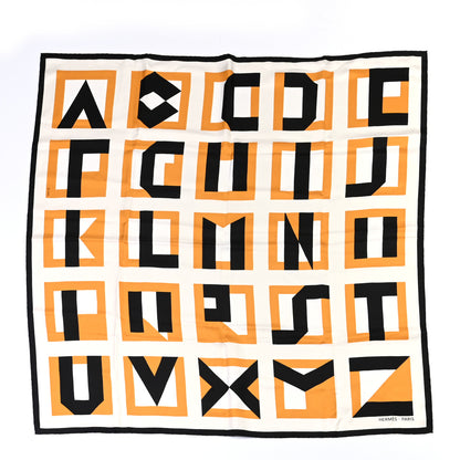 Hermes Silk Lettres Au Carre Scarf 90 White Ocre 1 of 5