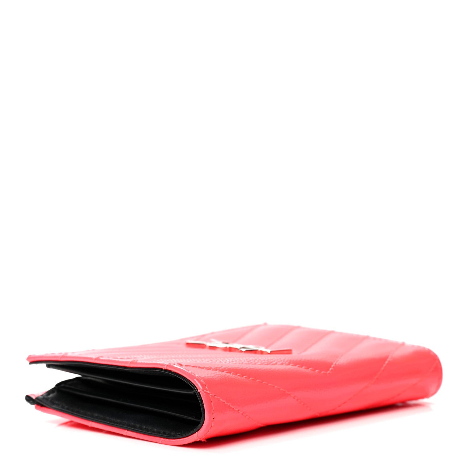 Saint Laurent Patent Grain De Poudre Matelasse Chevron Monogram Zipped Two-Part Wallet Neon Pink 3 of 6