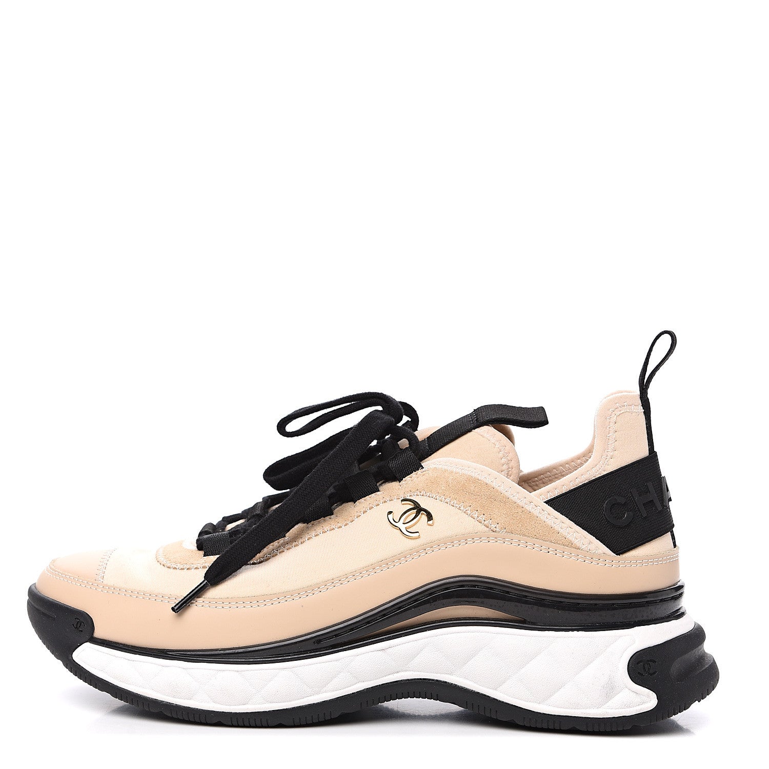 Chanel Fabric Calfskin Suede CC Sneakers 37 Beige 1 of 8