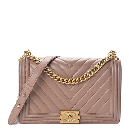 Chanel Lambskin Chevron Quilted New Medium Boy Flap Beige 1 of 10