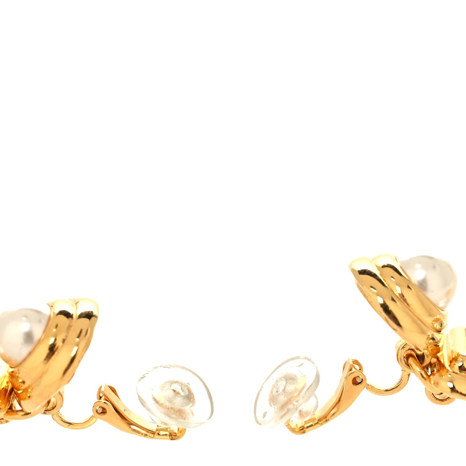 Chanel Crystal Pearl Large CC Drop Clip-On Earrings Gold 3 of 4