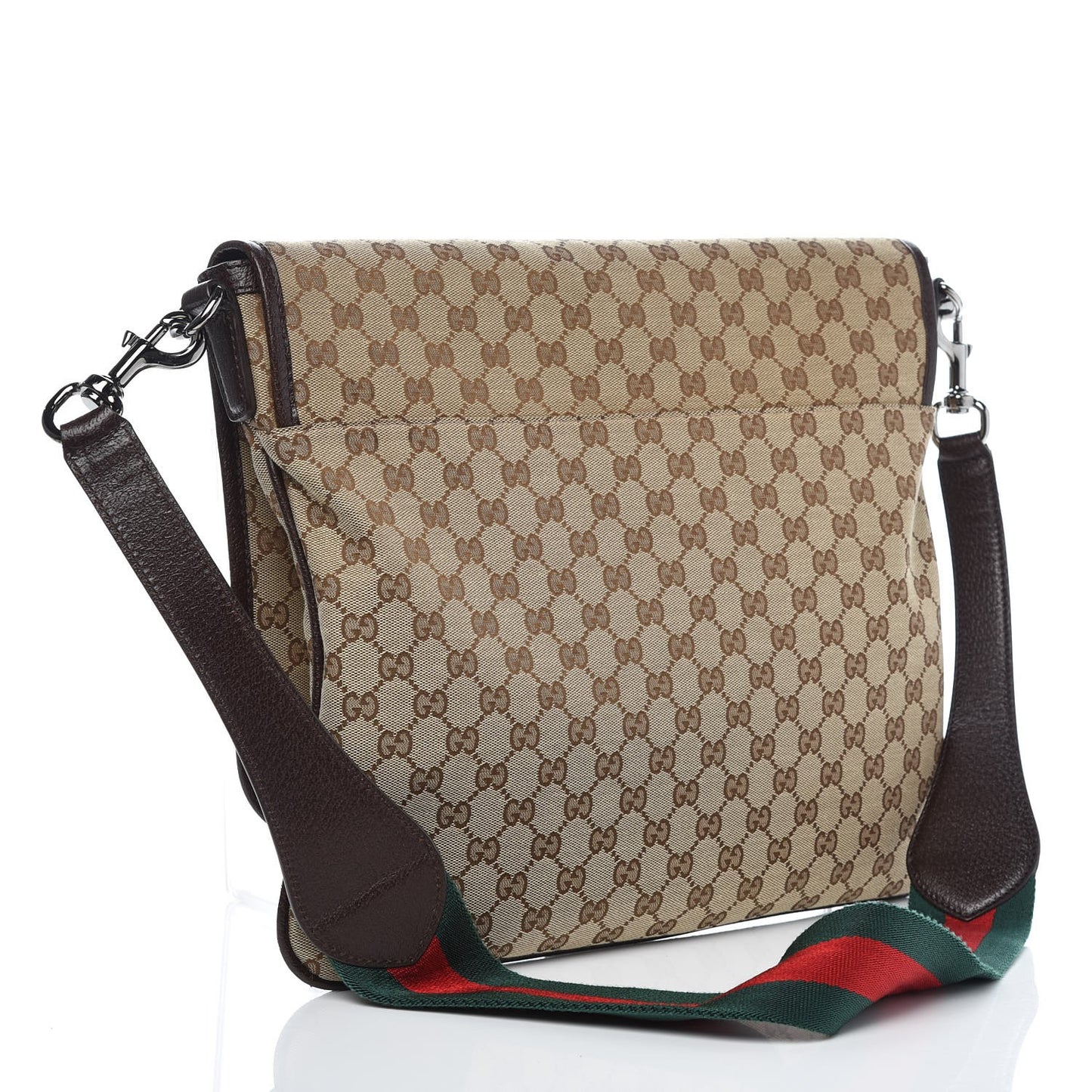 Monogram Web Single Buckle Flap Messenger Bag Beige Dark Brown