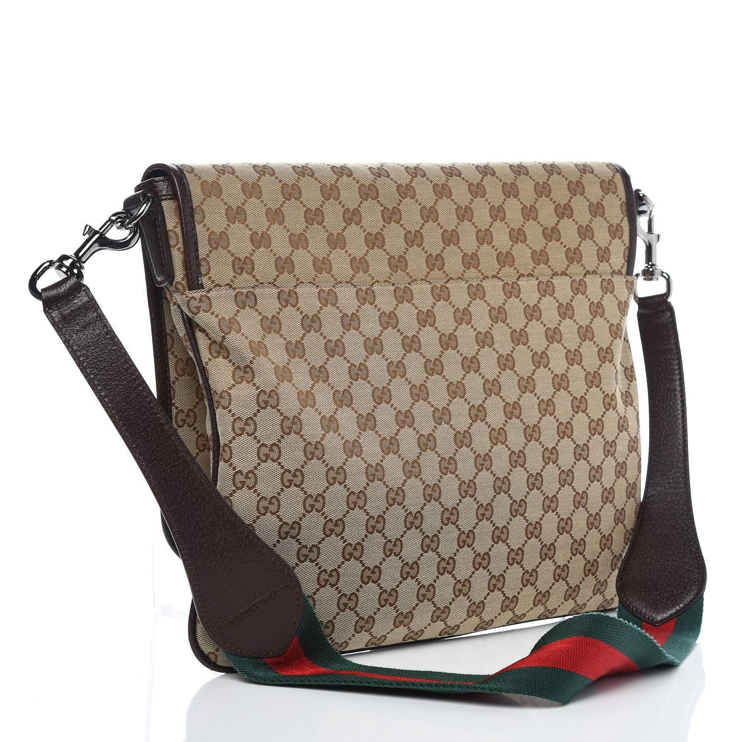 Gucci Monogram Web Single Buckle Flap Messenger Bag Beige Dark Brown 2 of 8